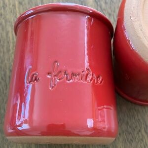 Two La Fermiere Limited Edition Red Yogurt Jars